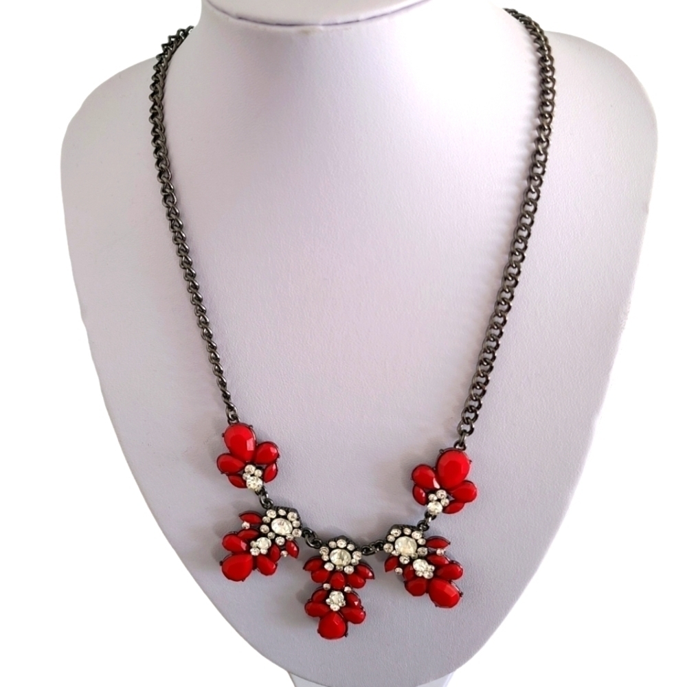 NWOT Red & Rhinestone 1920s Inspired Necklace